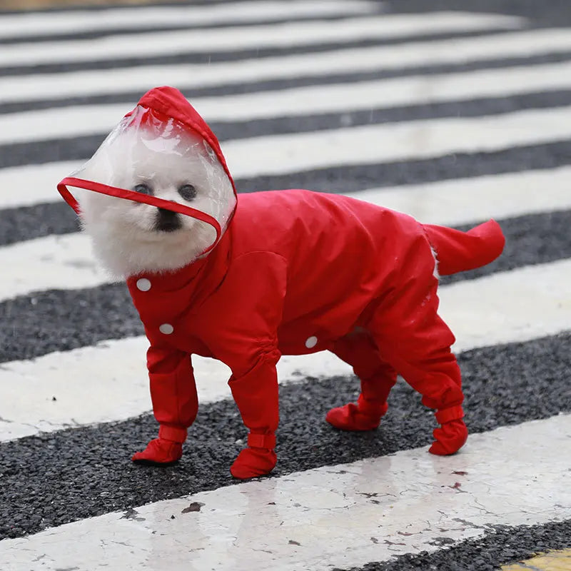 Towable puppy four-legged raincoat