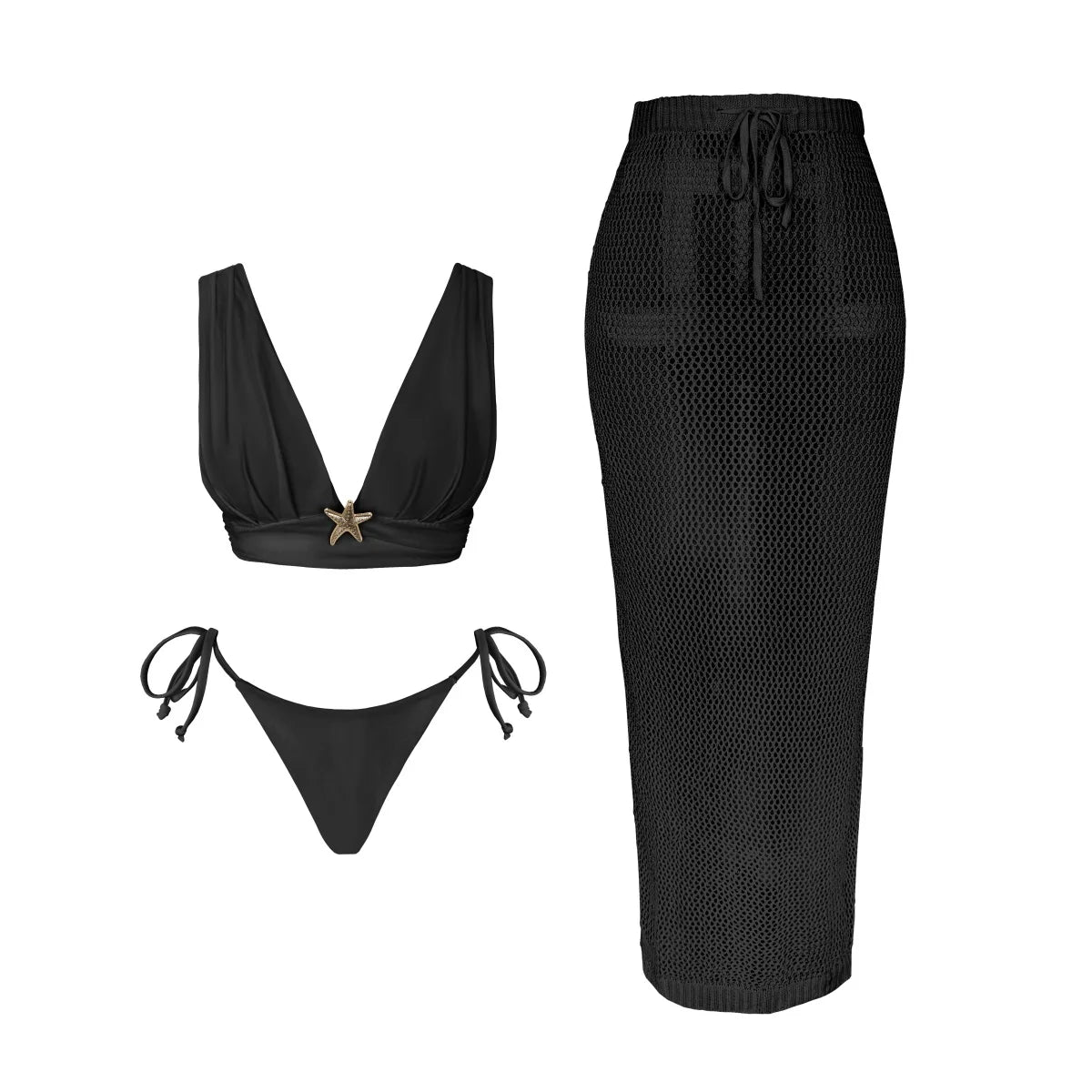 3Pcs Star Button Swimsuit