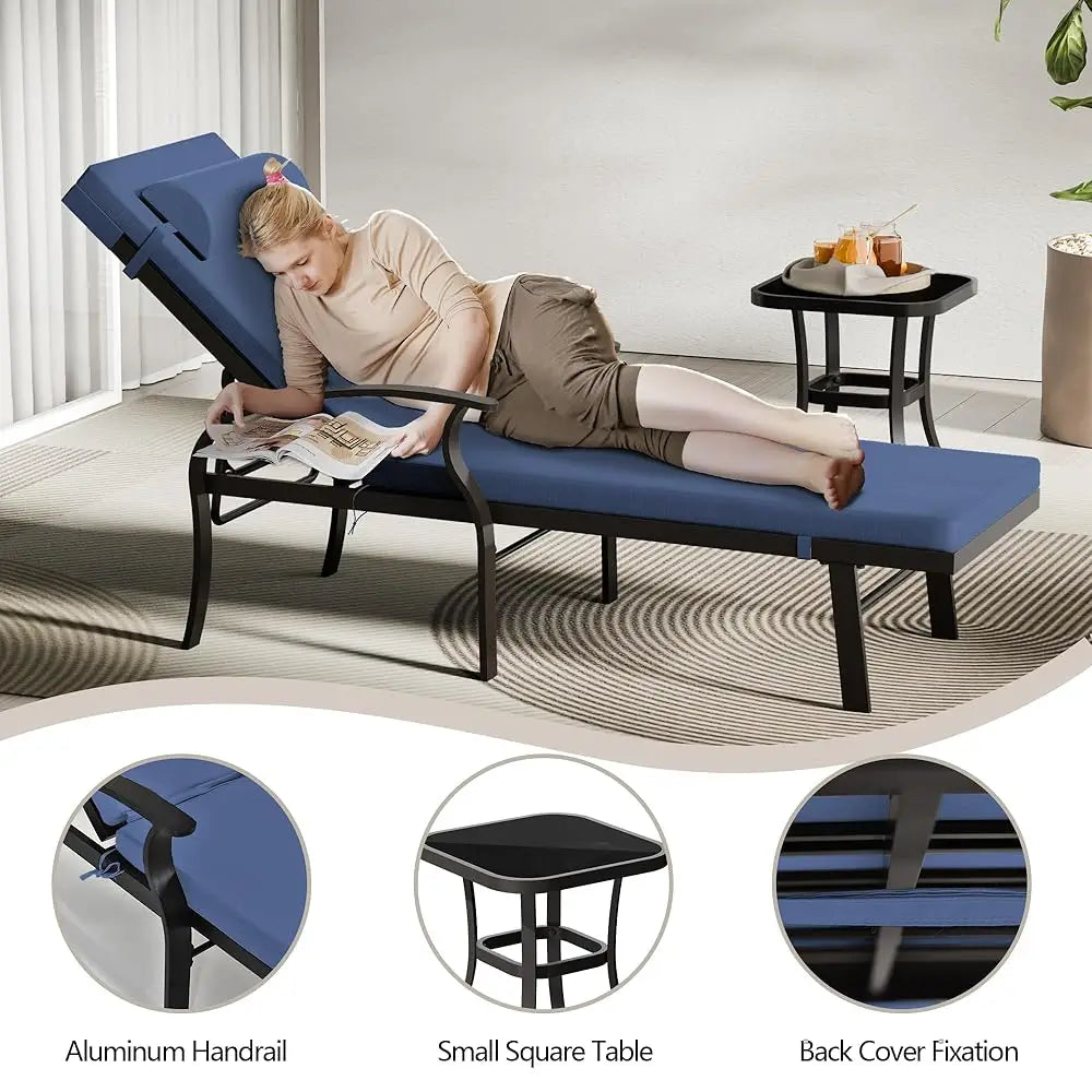 3 Pieces Patio Chaise Lounger