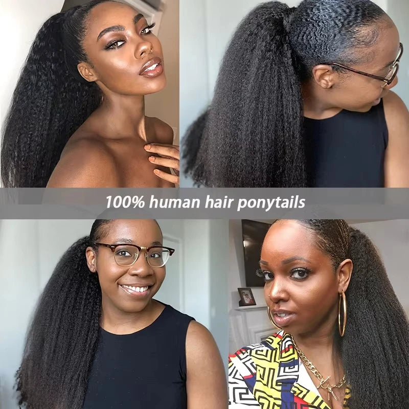 Kinky Straight Drawstring Ponytail Human Hair