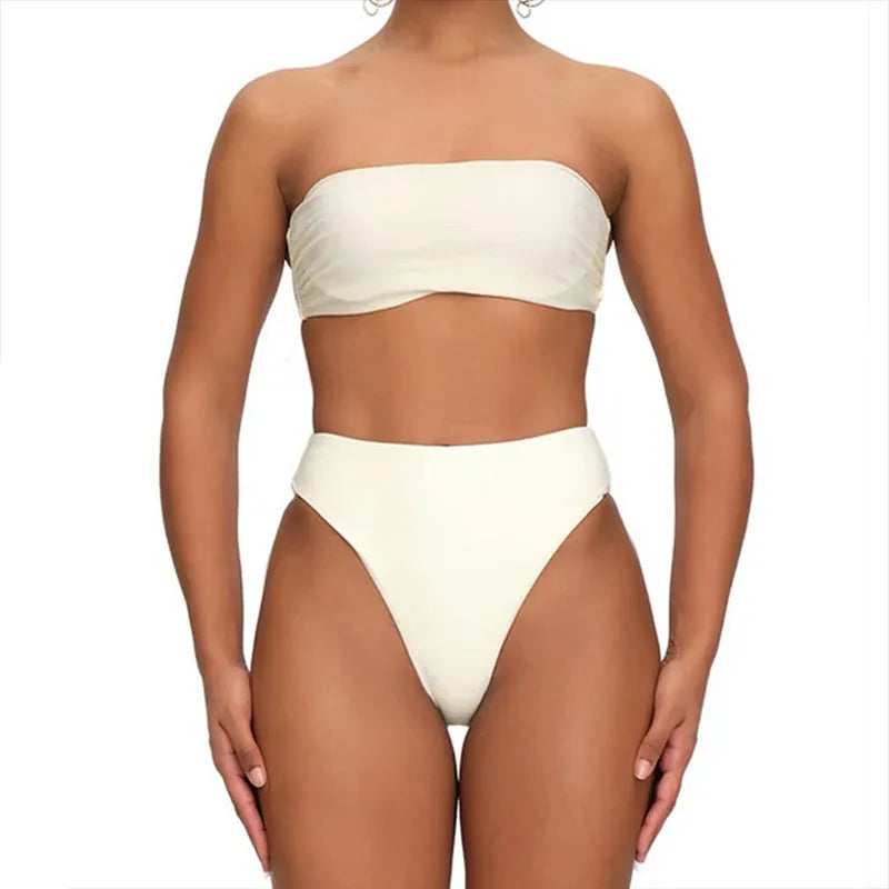 White One Shoulder Ruffle Bikini Set