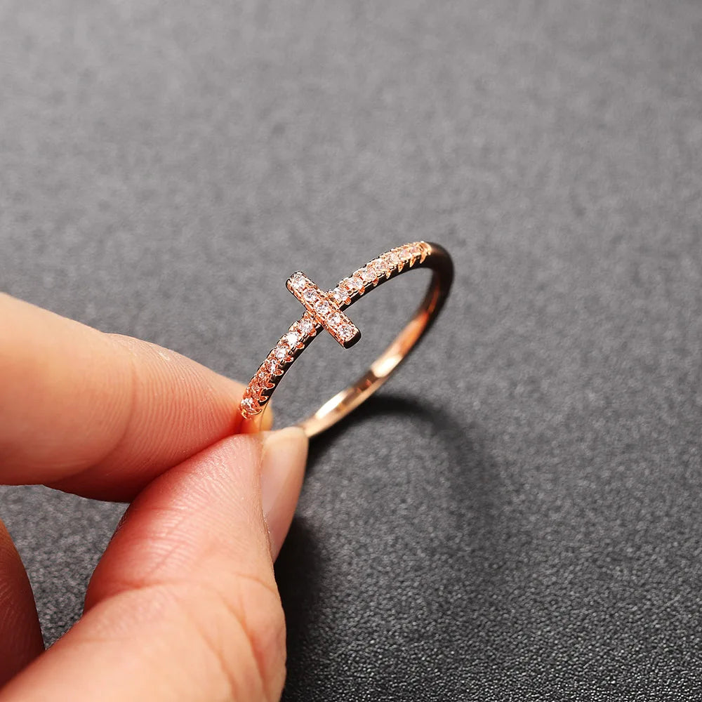 Micro-inlaid Zircon Dainty Rings