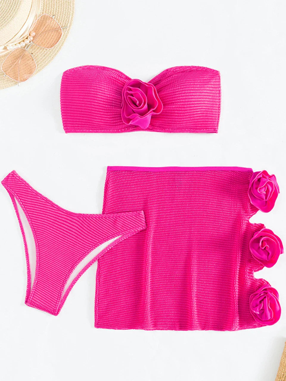 Bandeau 3D Floral Bikini Set