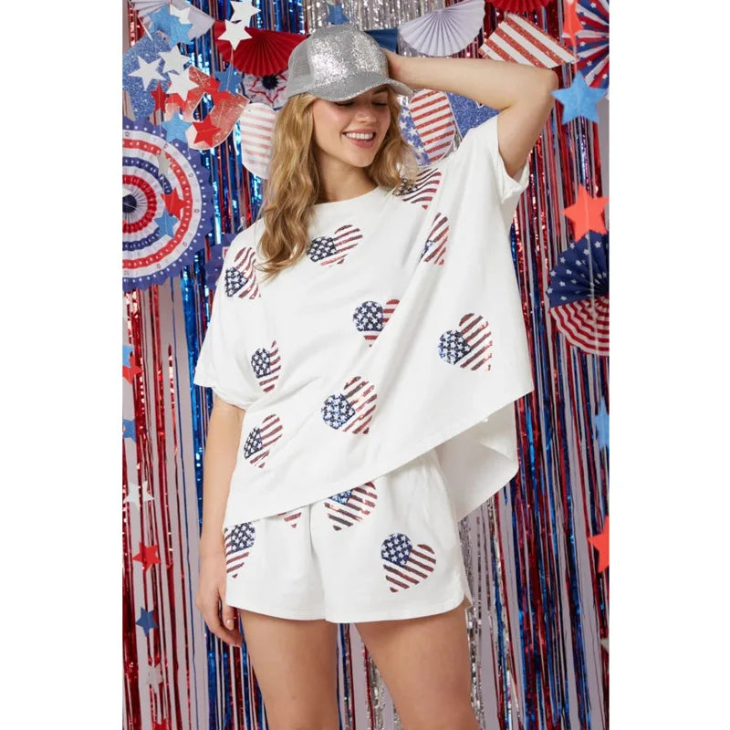 Independence Day Sequined Shorts Set