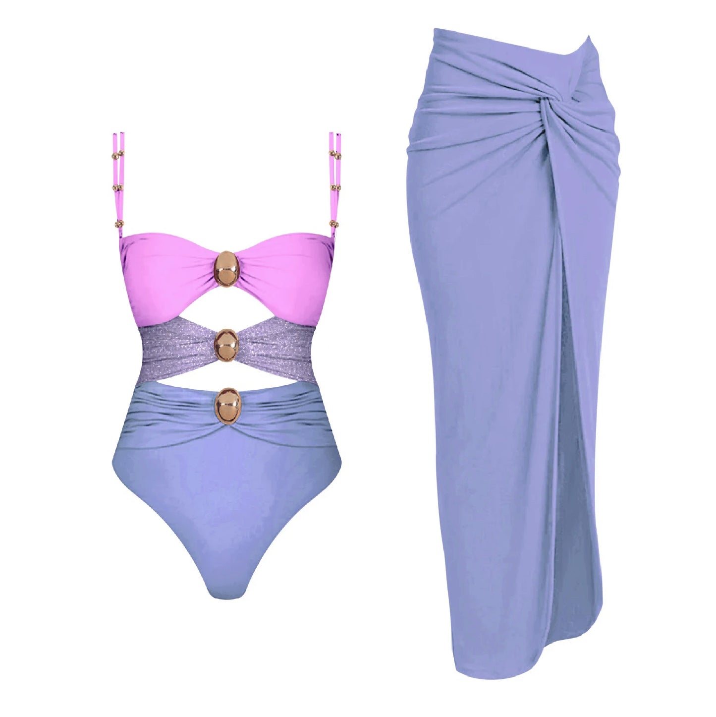 Cut Out One Piece Swimsuit with Skirt