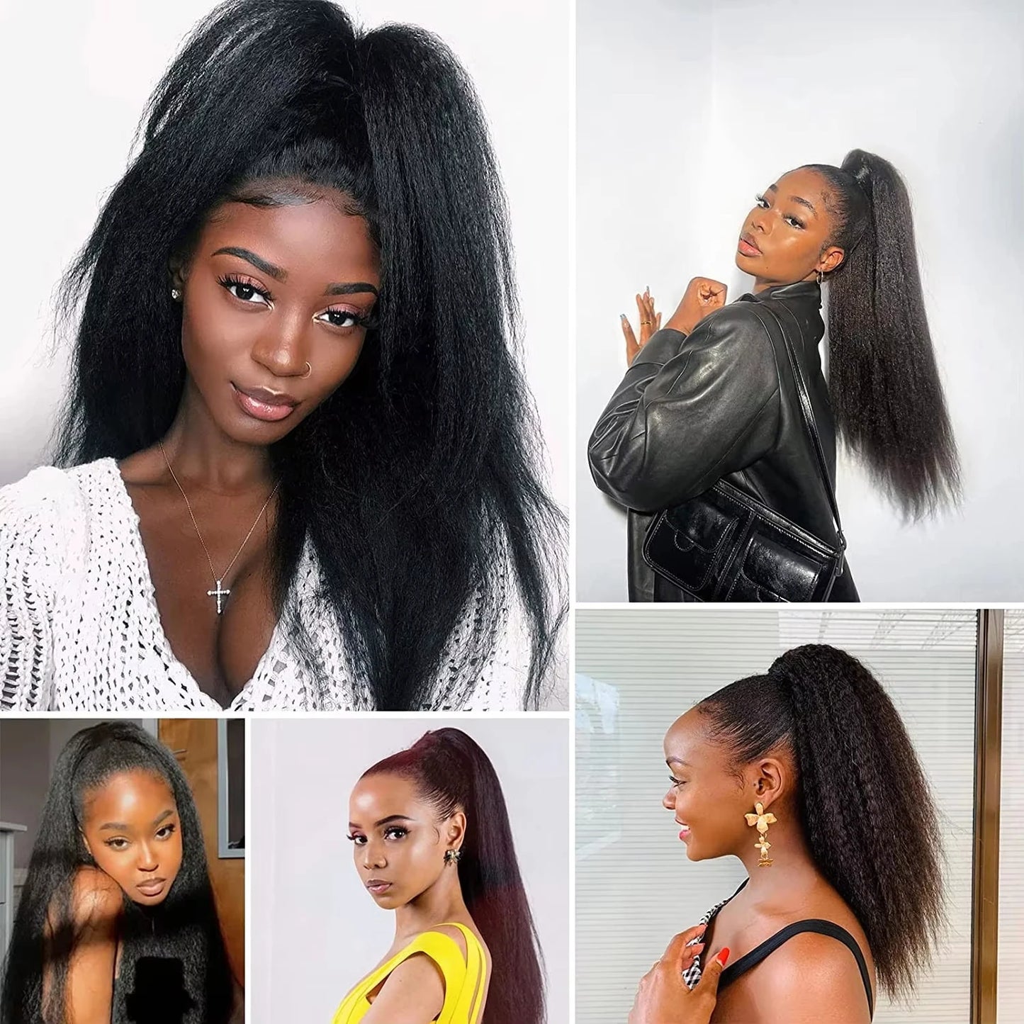Kinky Straight Drawstring Ponytail Human Hair