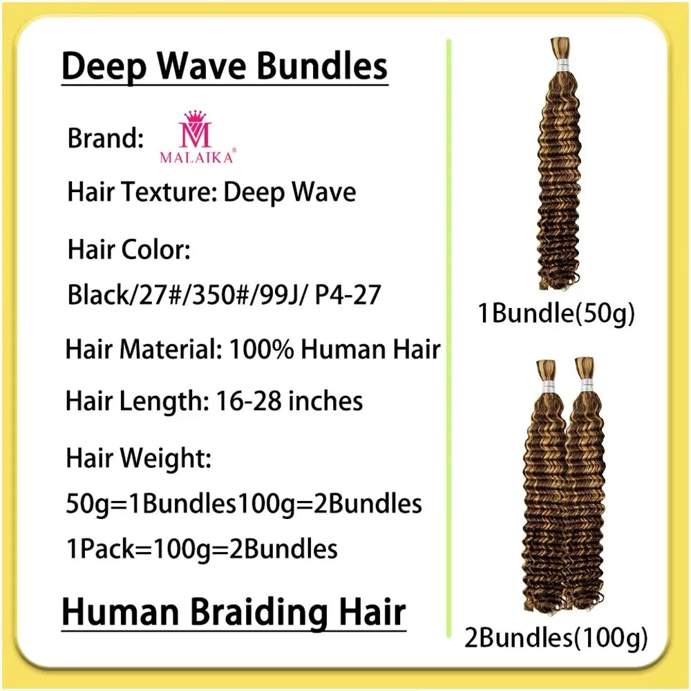 Deep Wave Bulk Human Hair for Braiding