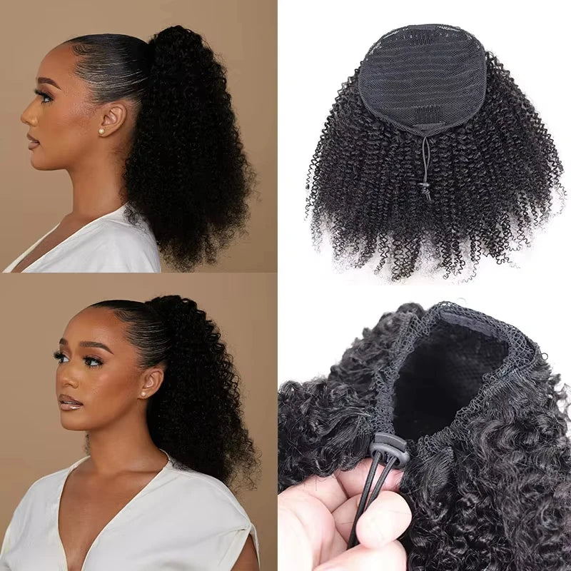 Kinky Straight Drawstring Ponytail Human Hair