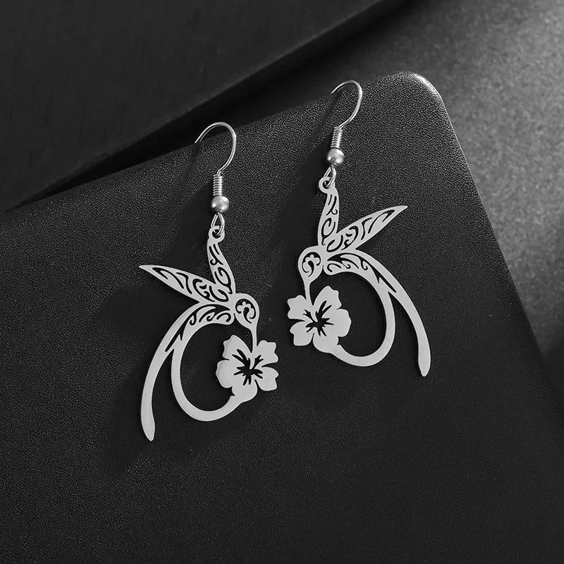 Hummingbird Flower Pendant Earrings