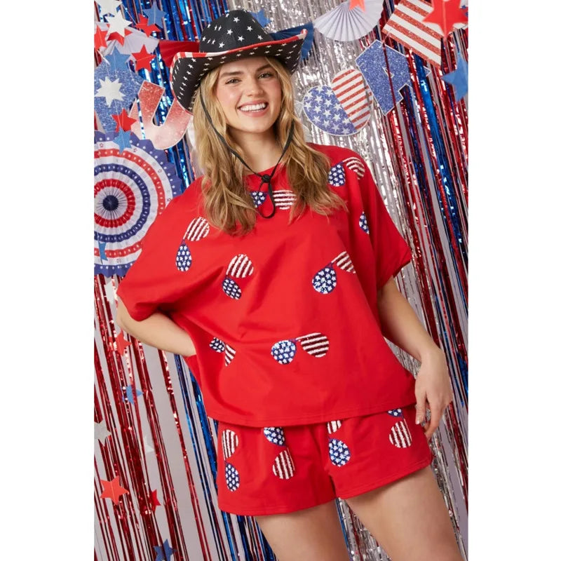 Independence Day Sequined Shorts Set