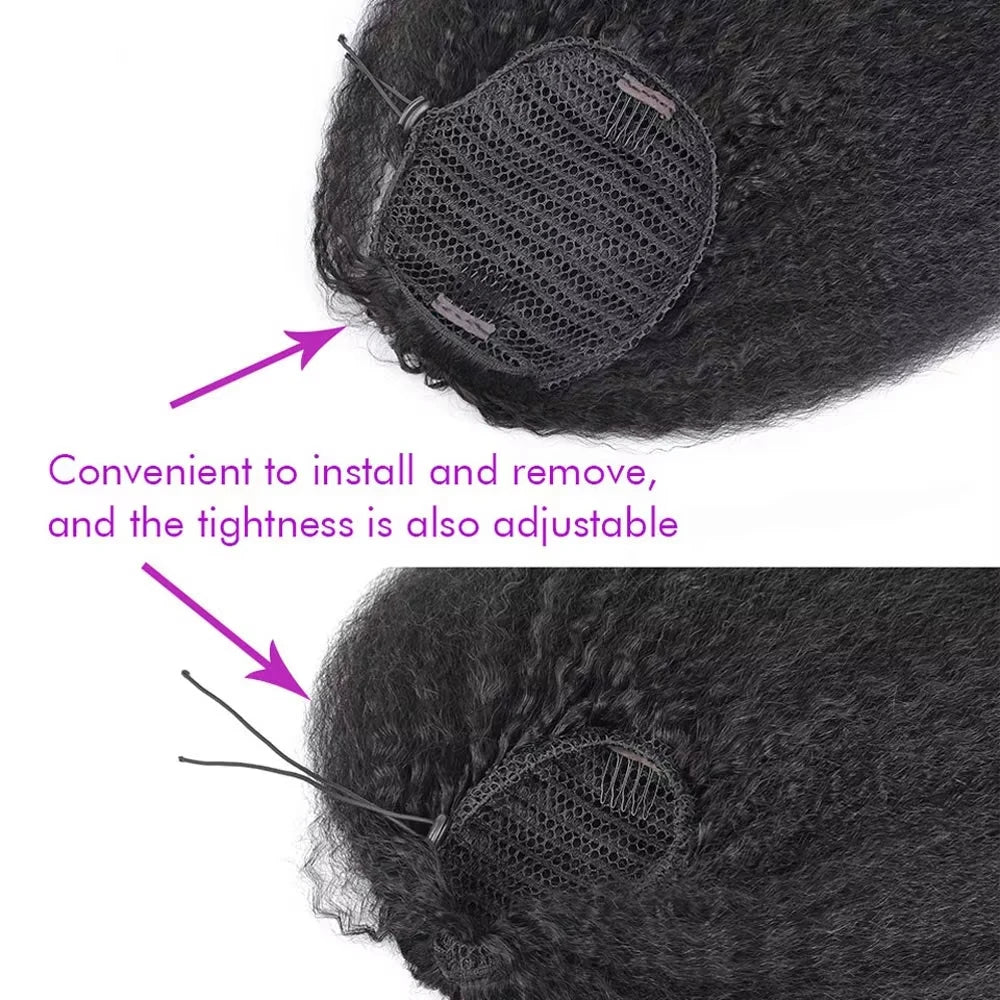 Kinky Straight Drawstring Ponytail Human Hair