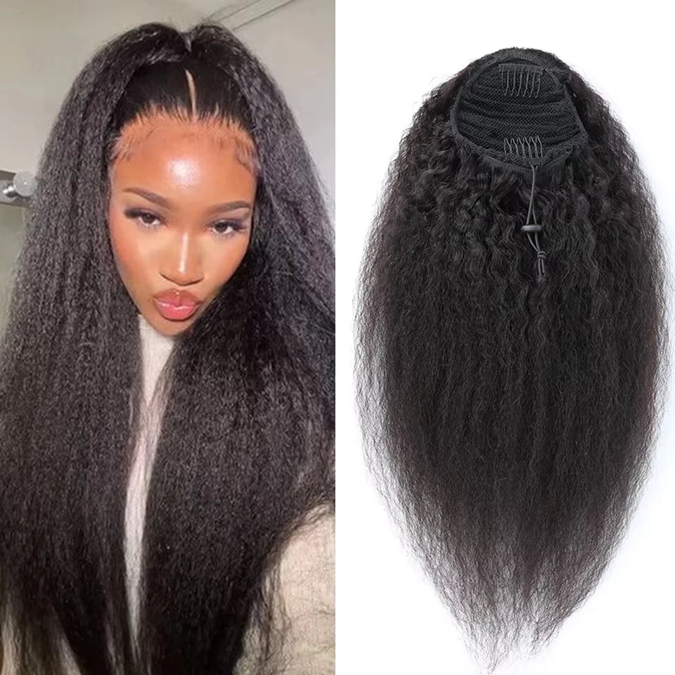 Kinky Straight Drawstring Ponytail Human Hair