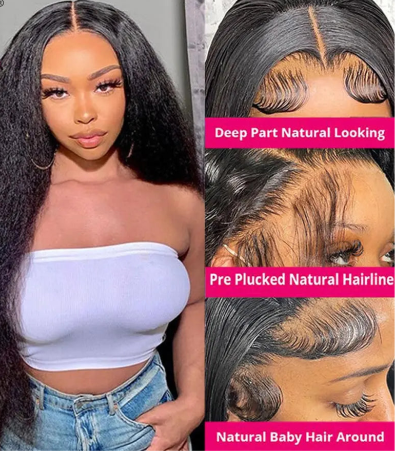 Kinky Straight Glueless Yaki Lace Closure Wig