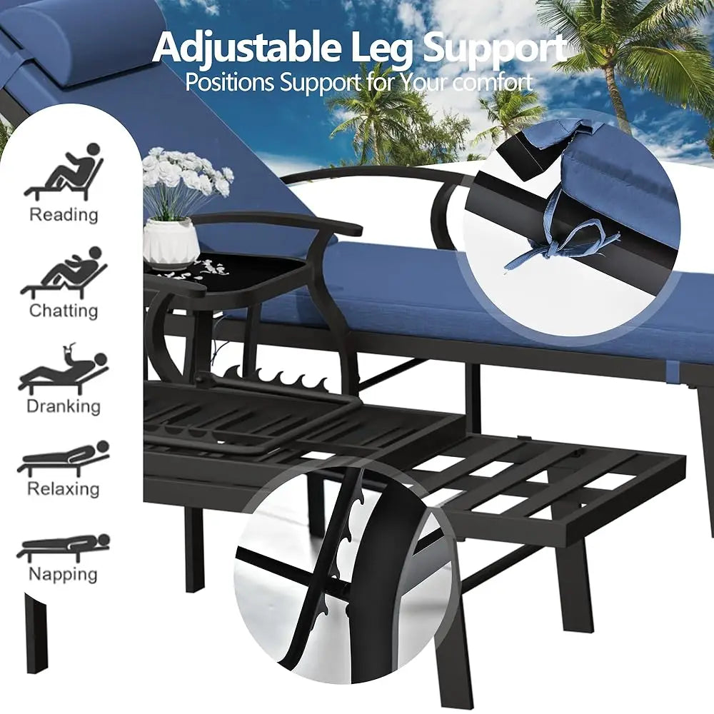 3 Pieces Patio Chaise Lounger