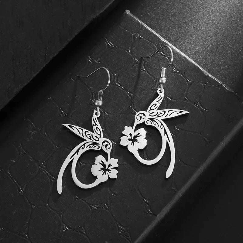 Hummingbird Flower Pendant Earrings