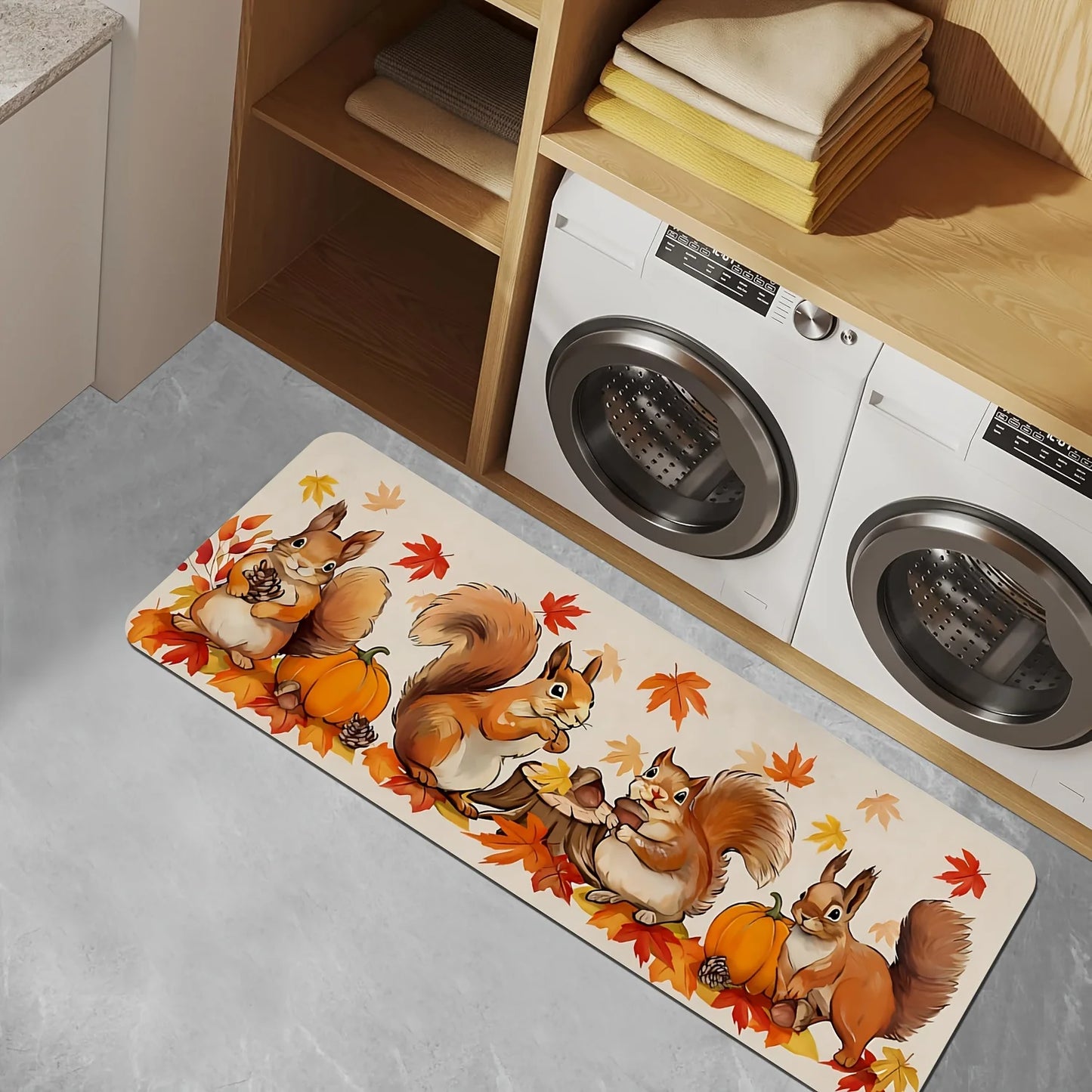 Fall Squirrel Kitchen Mat