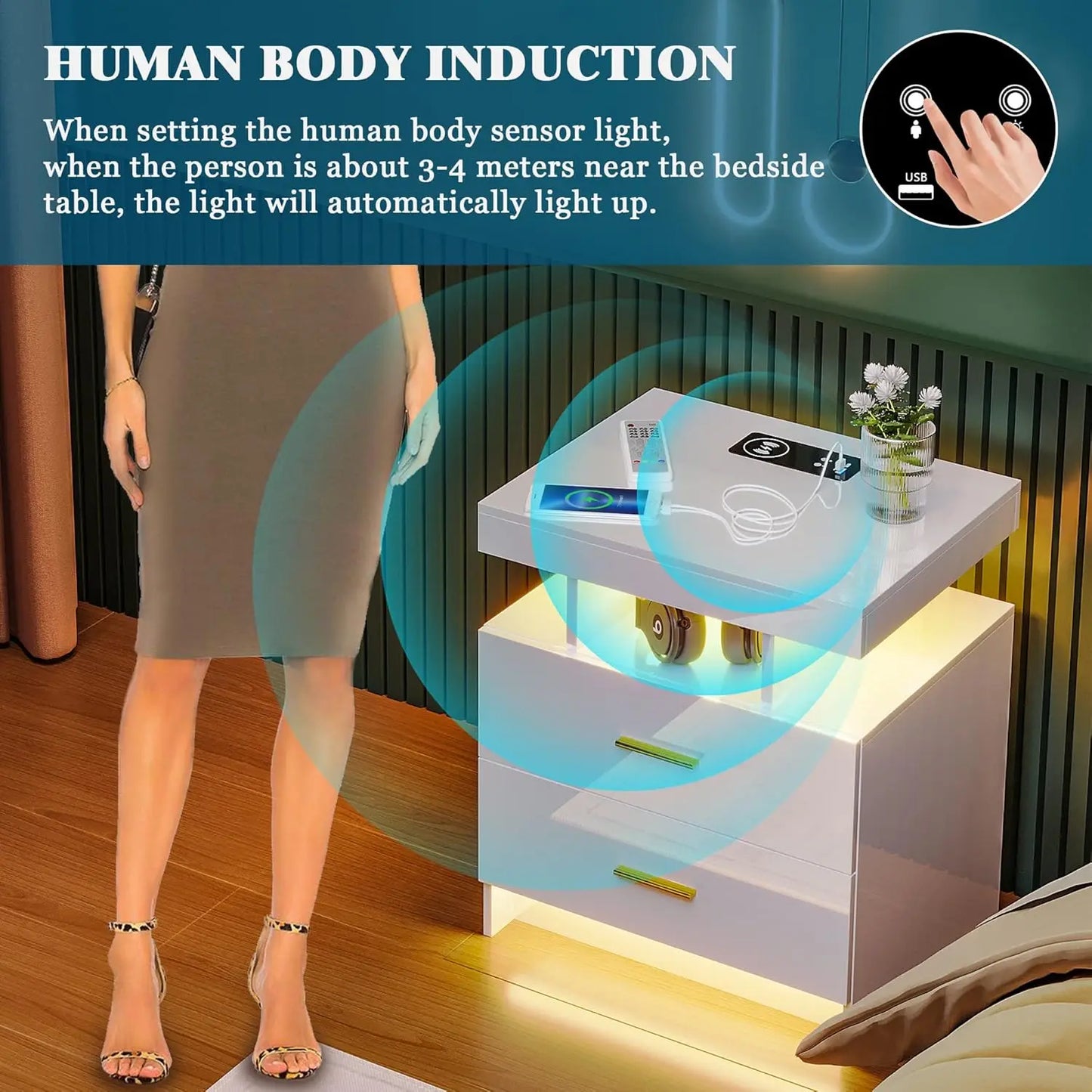 Nightstand with Wireless Charging Station