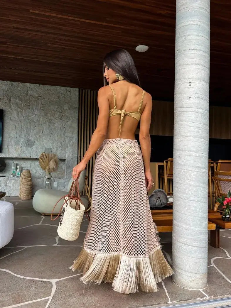 Sexy 3 Pcs Tassel Skirt Bikini Set