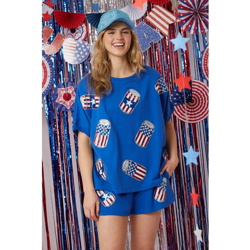 Independence Day Sequined Shorts Set
