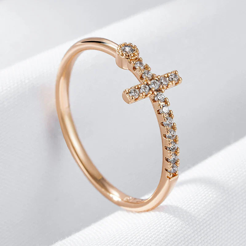 Rose Gold Faith Cross Ring