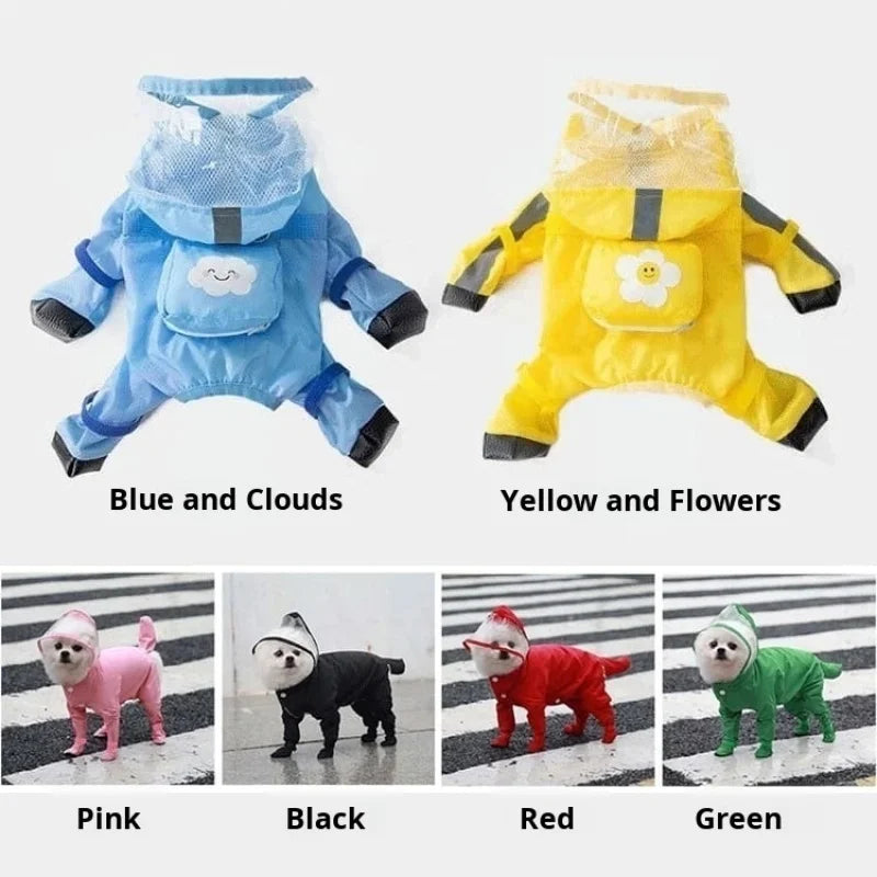 Towable puppy four-legged raincoat