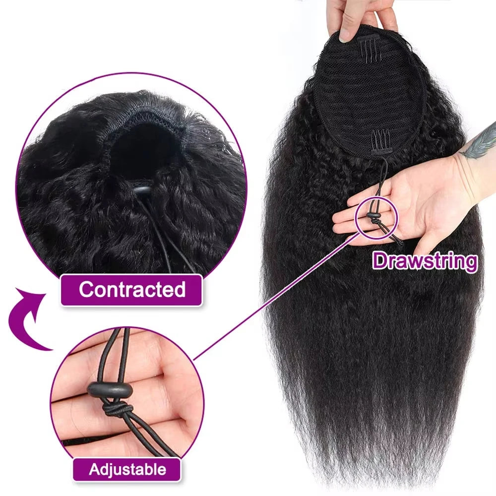 Kinky Straight Drawstring Ponytail Human Hair