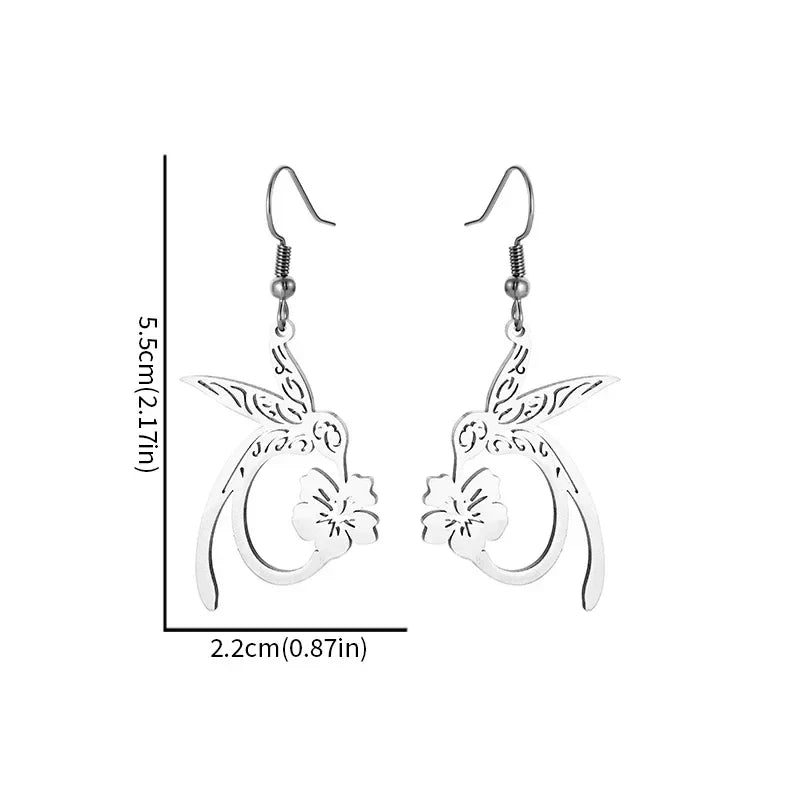 Hummingbird Flower Pendant Earrings