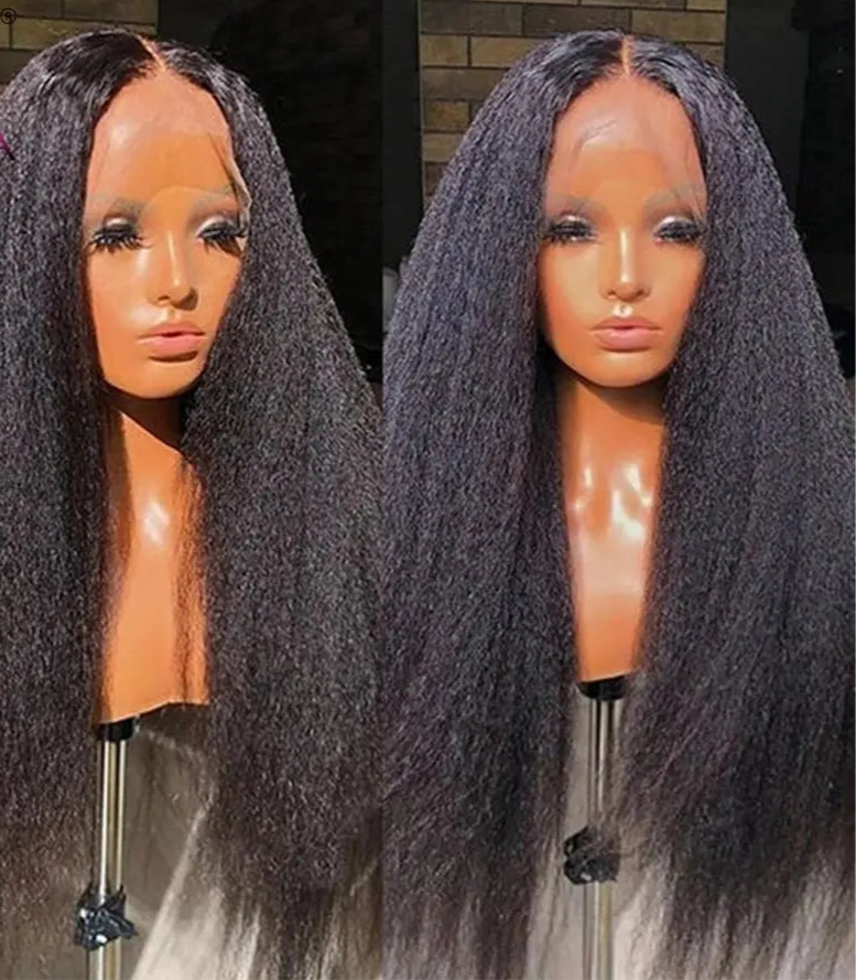 Kinky Straight Glueless Yaki Lace Closure Wig
