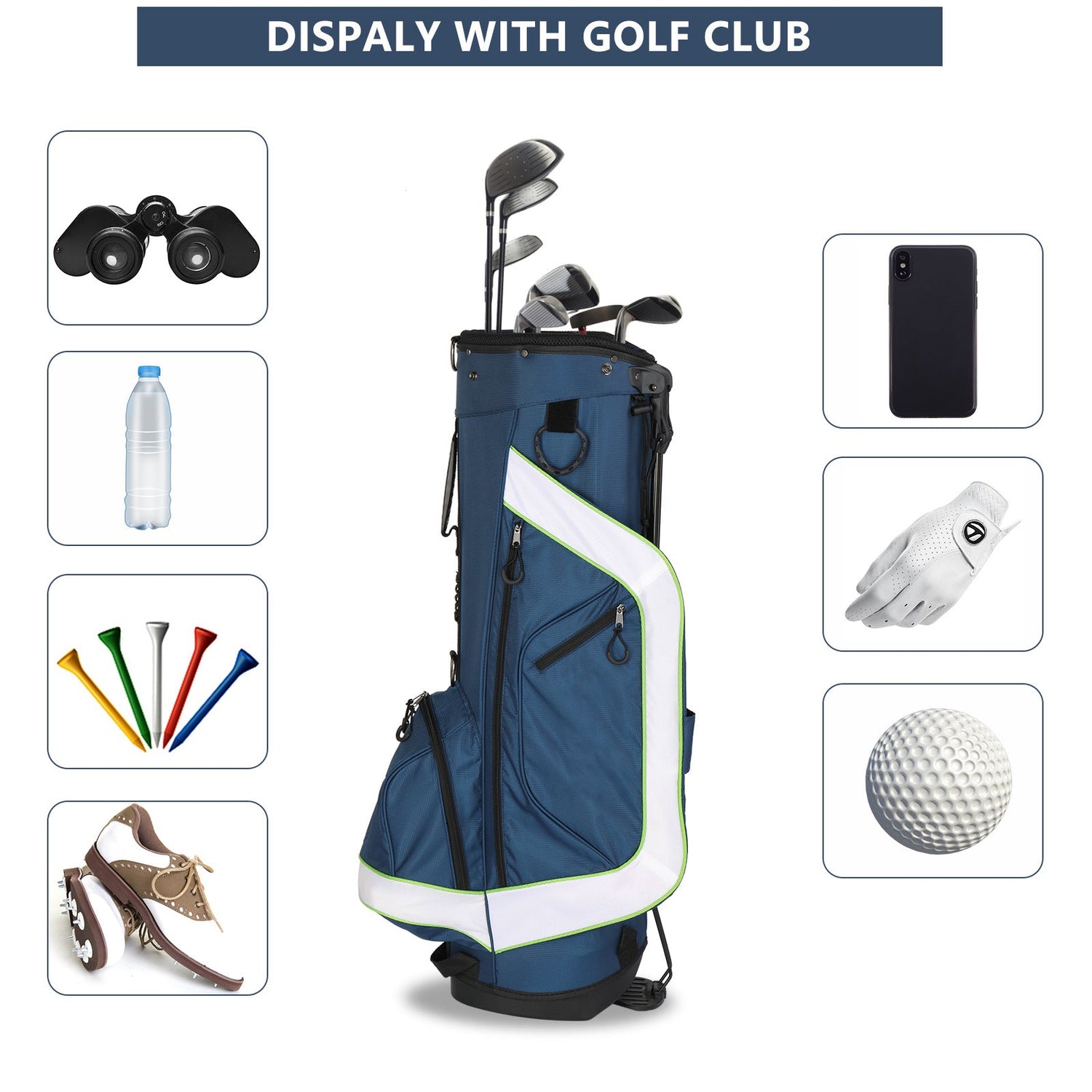 6 Hole Multi-Function Bracket Golf Bag Blue And White - MONLANE