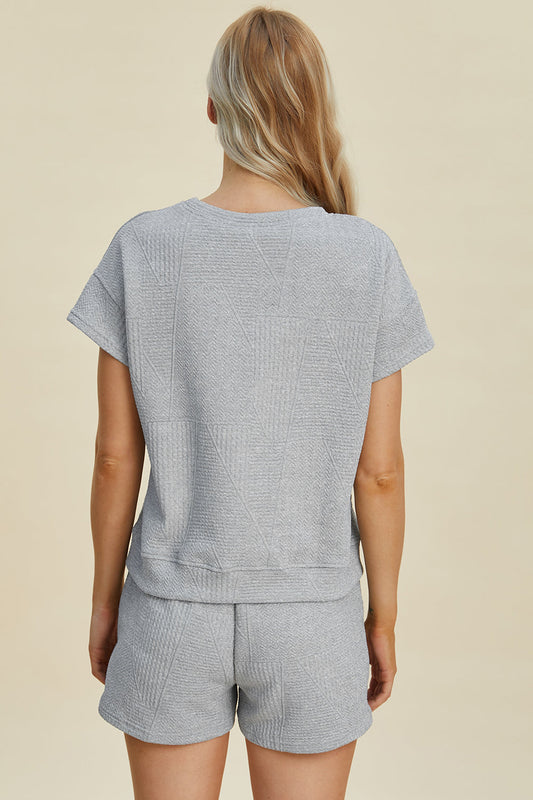 Texture Short Sleeve Top and Shorts Set