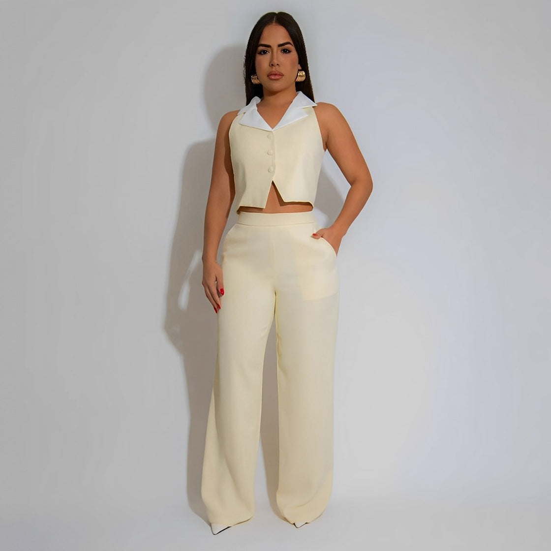 Splicing Loose Straight Leg Pants Set