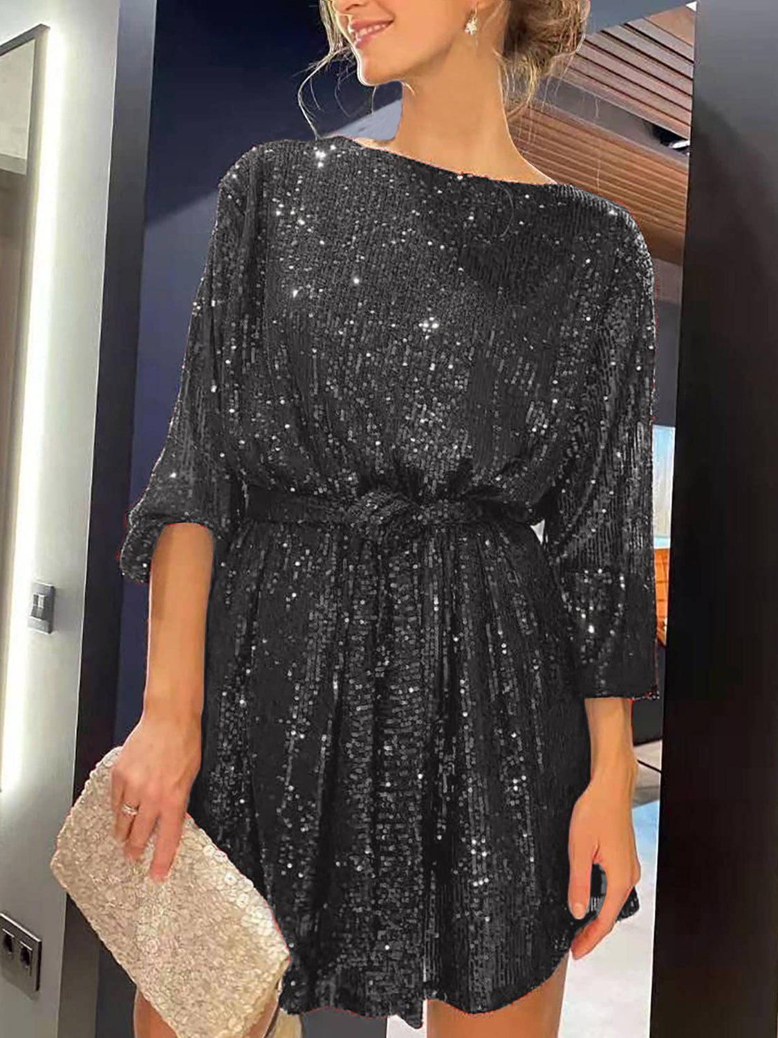 Sequin Long Sleeve Mini Dress
