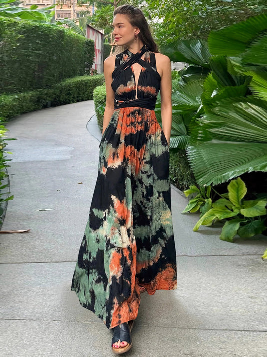 Tied Tie-Dye Sleeveless Dress - MONLANE