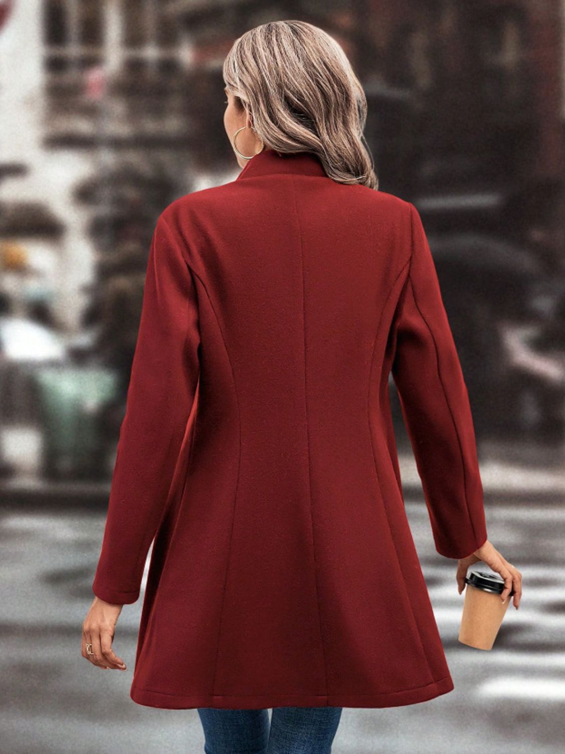 Collared Neck Long Sleeve Coat