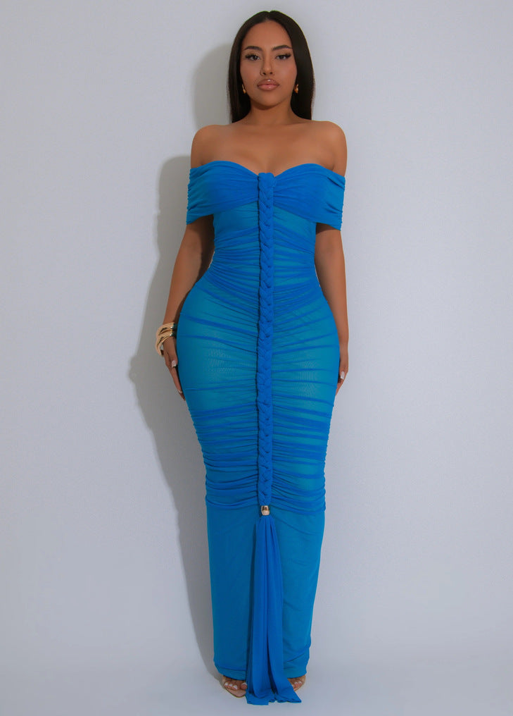 Pleated Mesh Ultra Long Dress