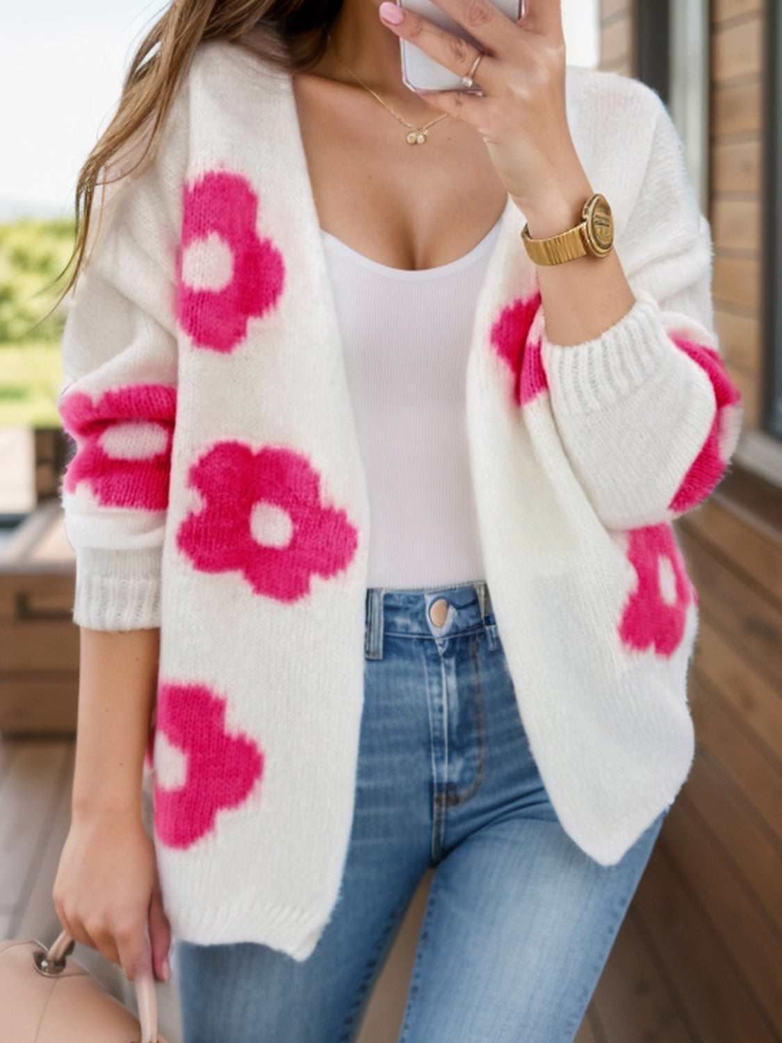 Floral Button-Up Long Sleeve Cardigan