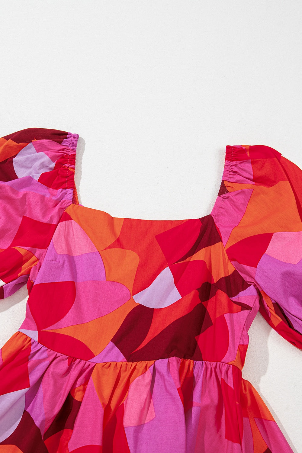 Printed Square Neck Puff Sleeve Dress - MONLANE