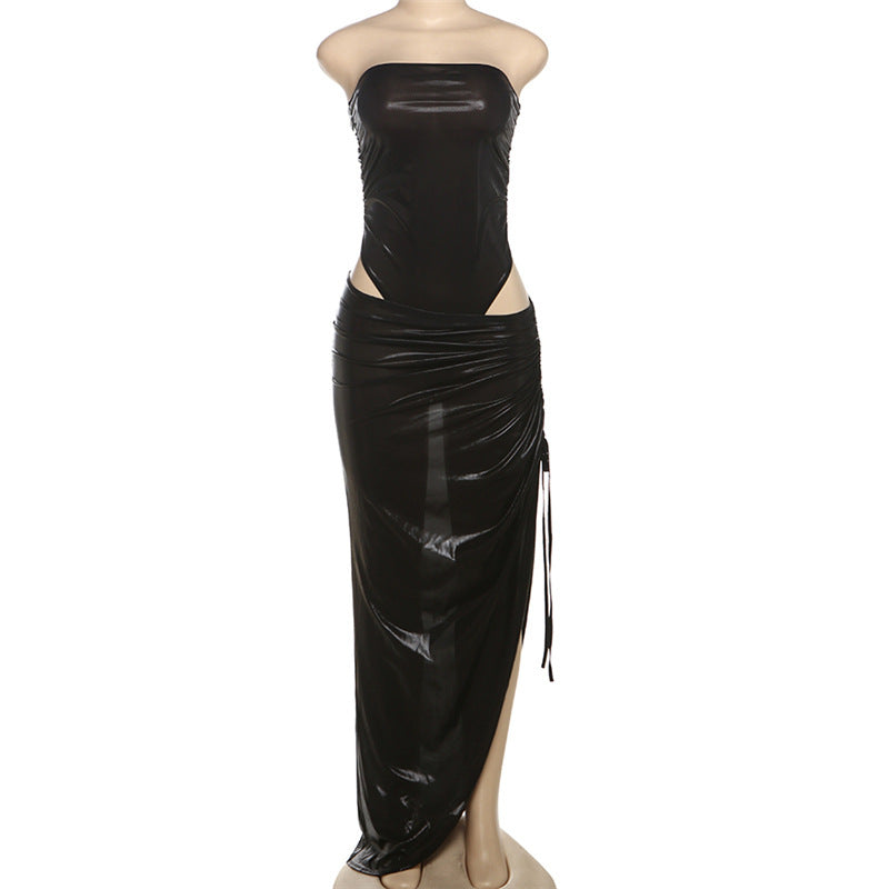 Sleeveless Tight Fitting jumpsuit Skirt Set