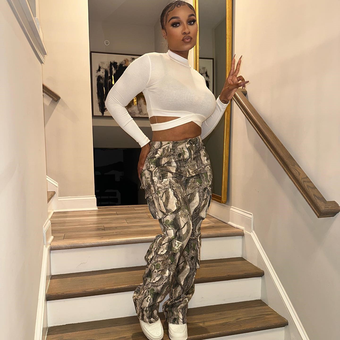 Splicing Camouflage High Waist Pants