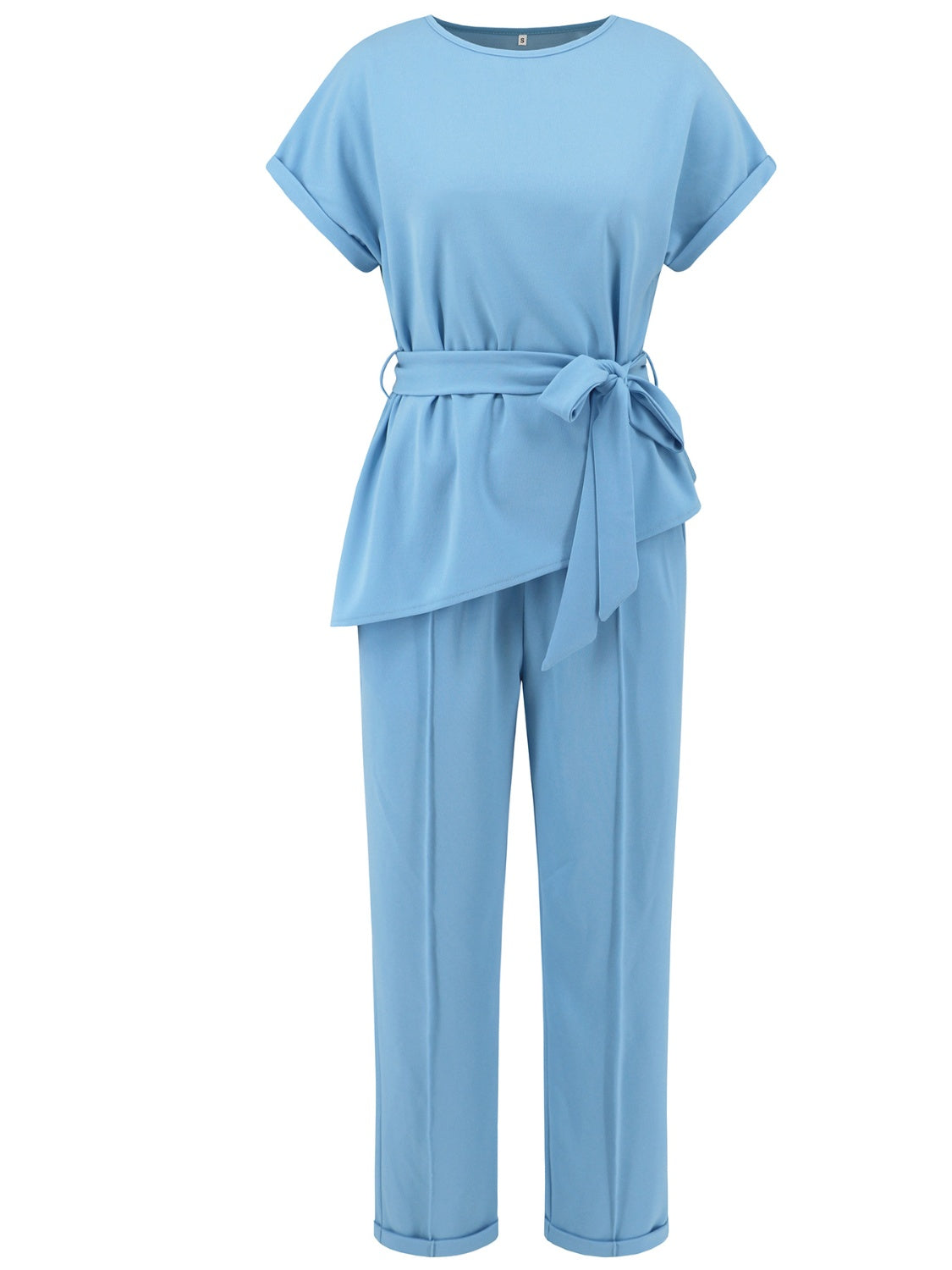 Round Neck Short Sleeve Top and Pants Set - MONLANE