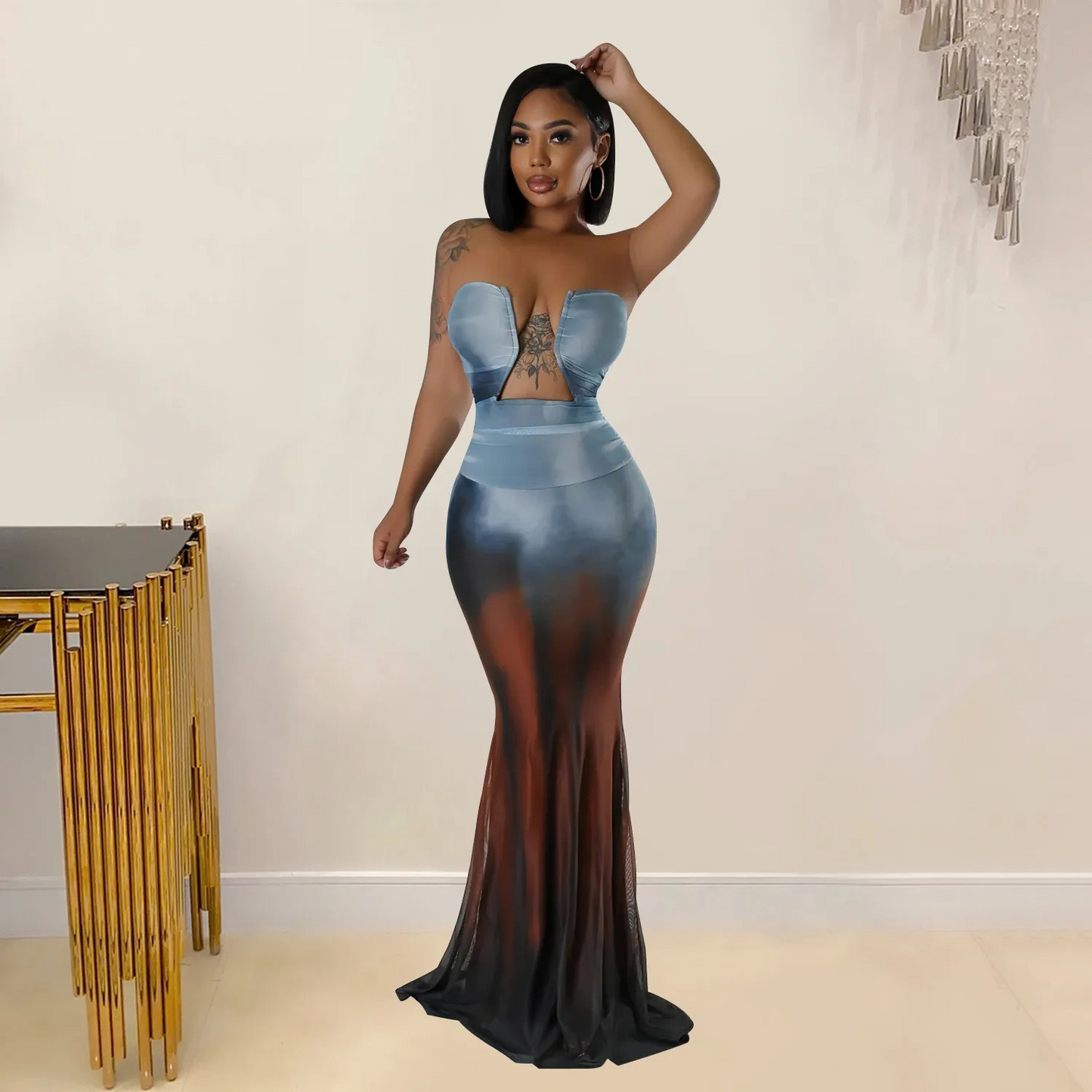 Printed Sleeveless Long Dress