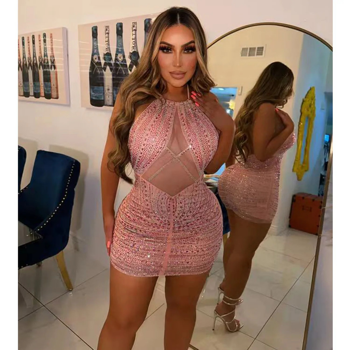 Sexy patchwork Backless Dress