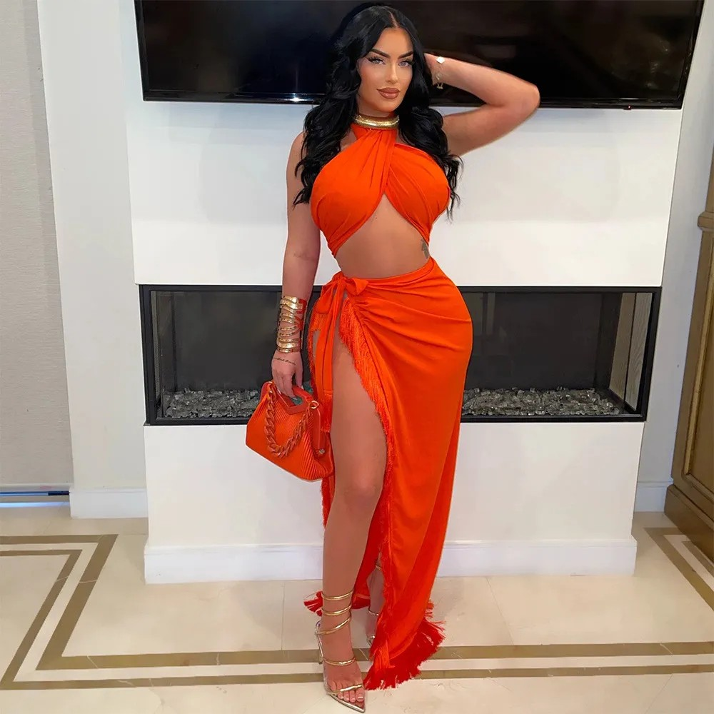 High Slit Tassel Two-Piece Set