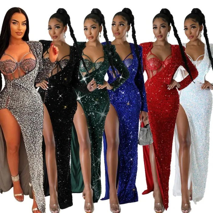 Solid sequin sexy two-piece set