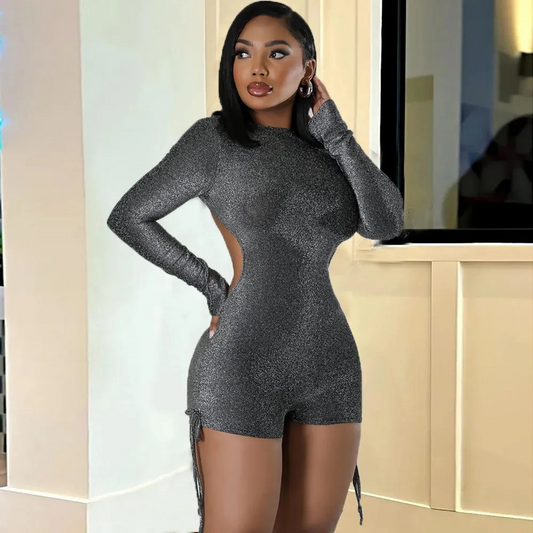 tight fitting hollow zipper jumpsuit