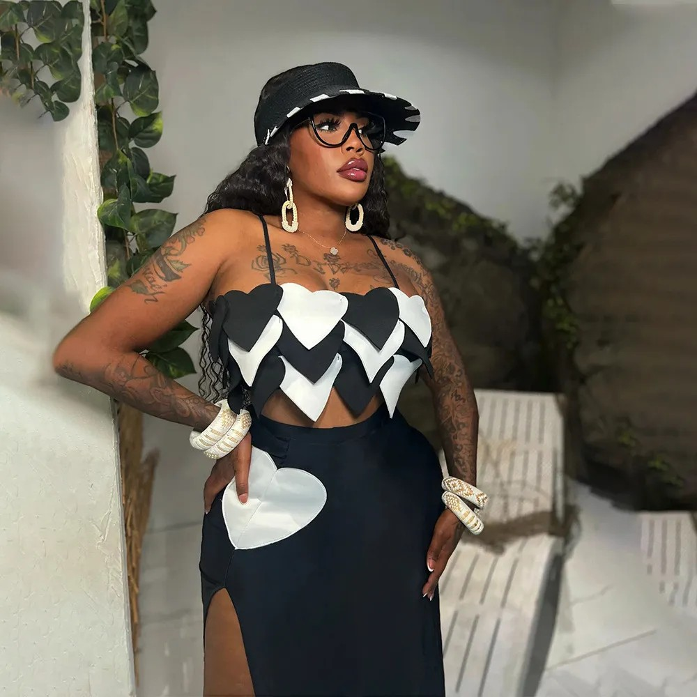 Two piece high slit skirt set