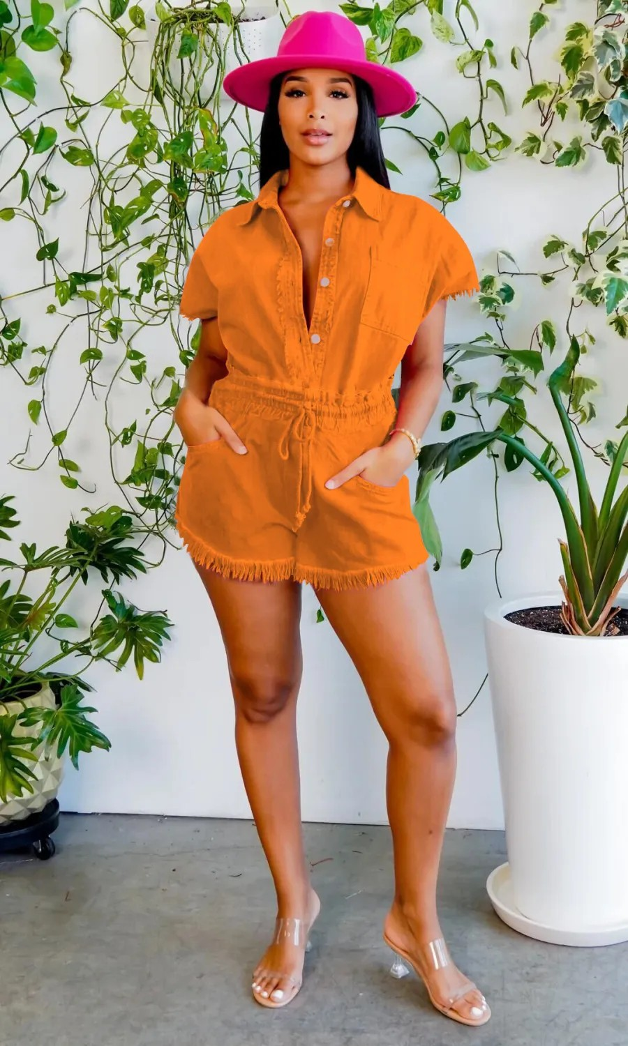 Solid Color Denim Two-piece Set