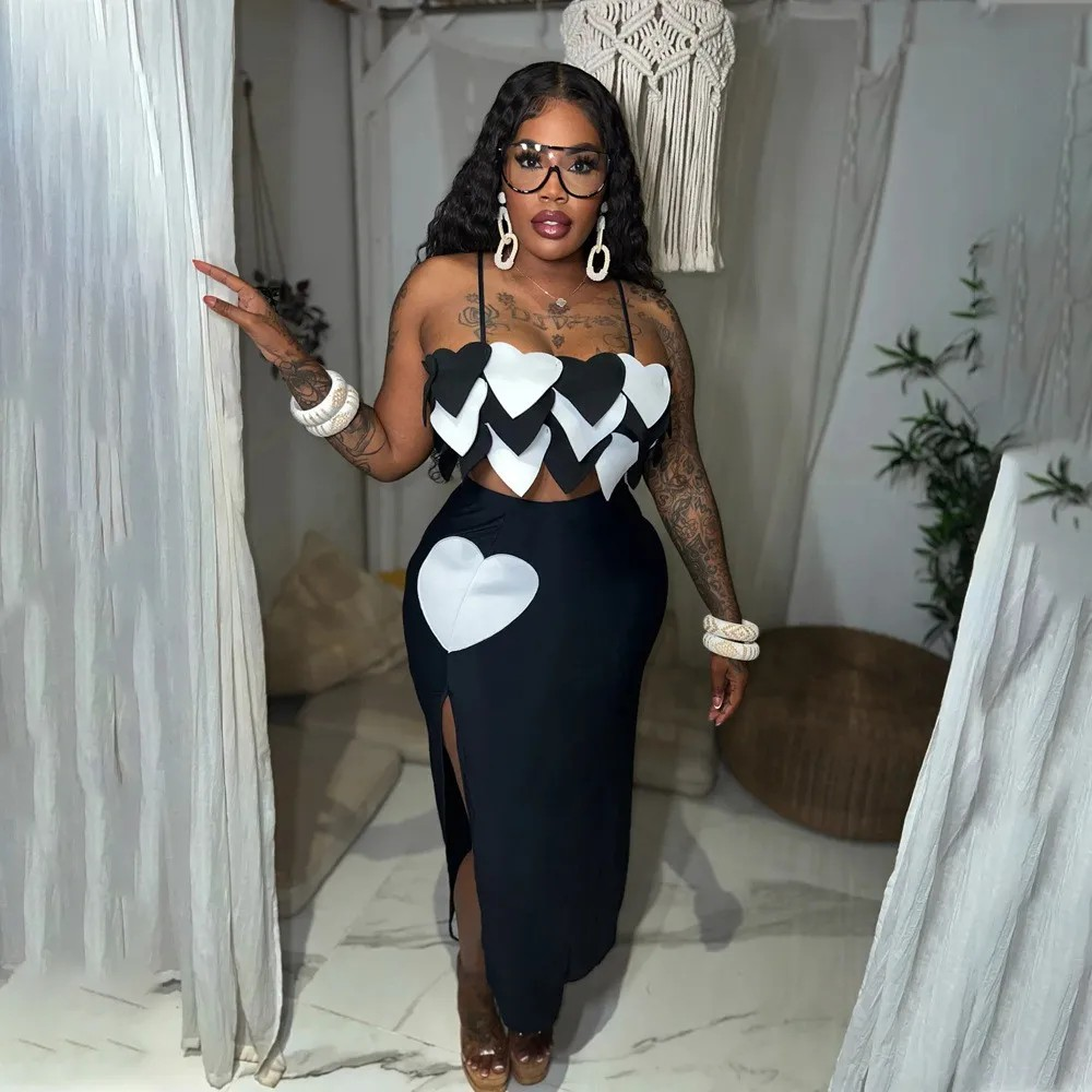 Two piece high slit skirt set