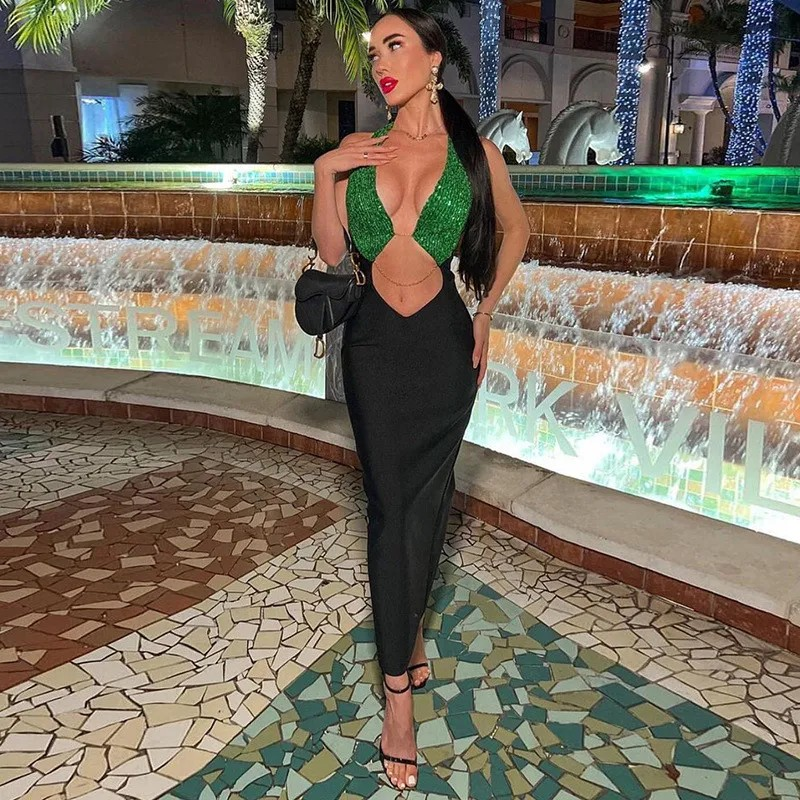 Splicing Sexy Cutout Slim Fit Dress