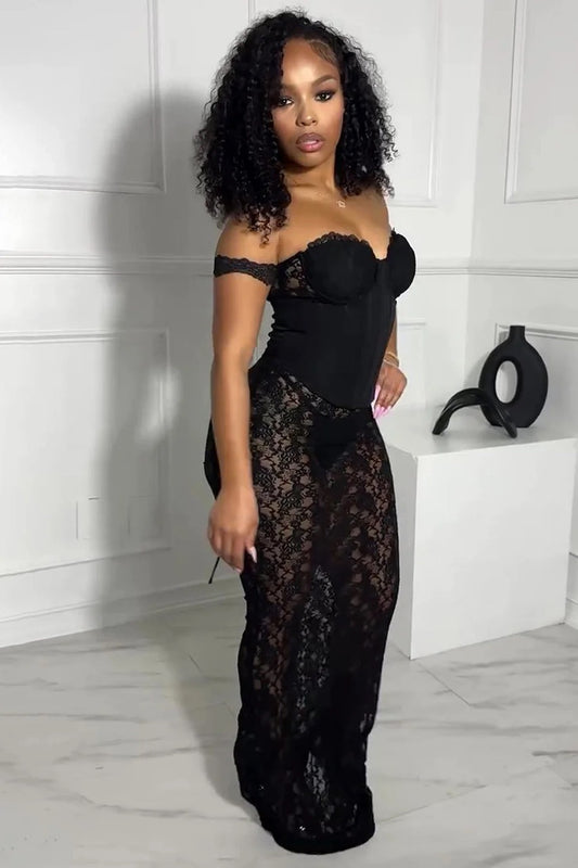 Strapless lace Fishbone Skirt Set